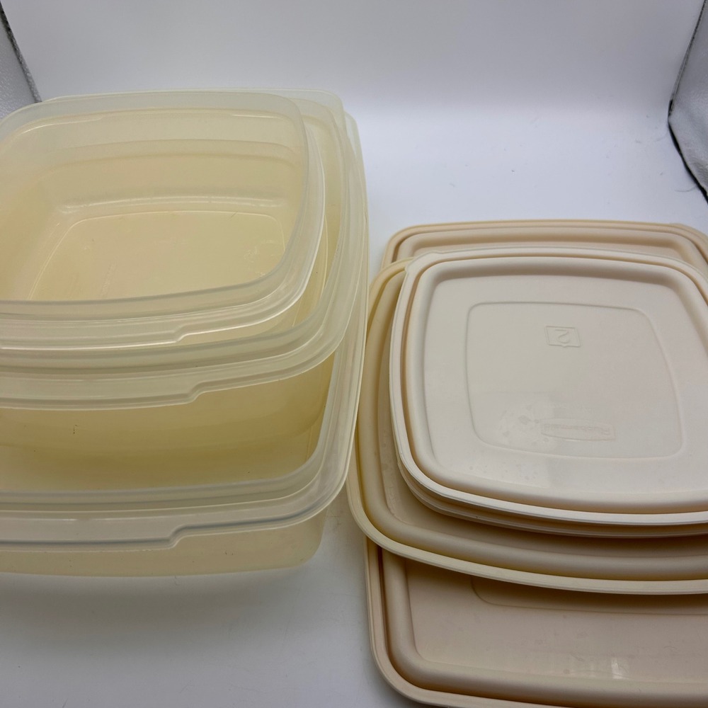 Vintage Rubbermaid Servin Saver Food Storage Container Set 8pc Clear Almond USA